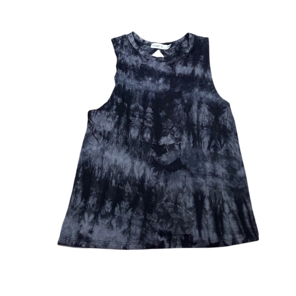 Ginger G Women's Tie Dye Open Back Tank Top Black Gray Sleeveless, Size Small
